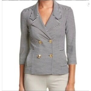 Cabi Life Jacket #823 Nautical Striped Blazer Gold Button 3/4 Sleeve Women's L